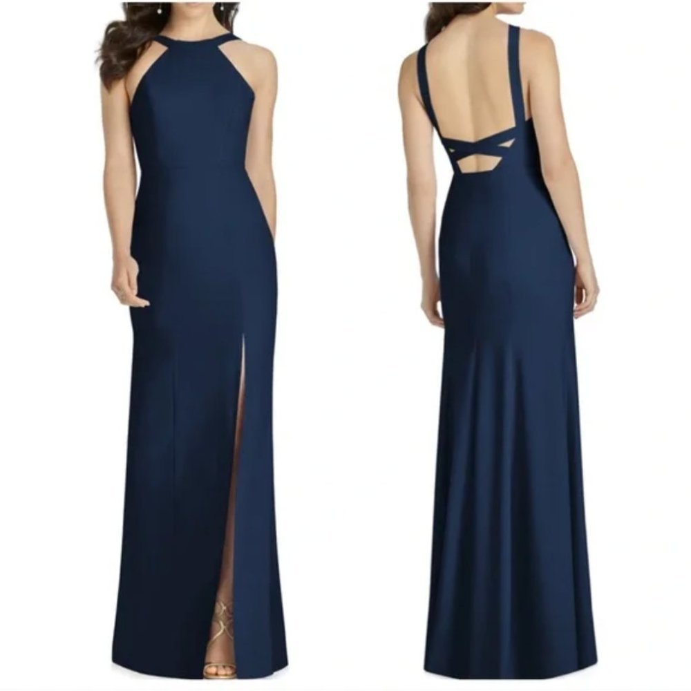 Dessy Collection 3039 High-Neck Column Crepe Gown - 12,  NWT